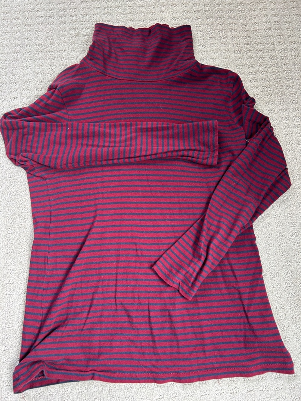 J. Crew Red and Navy Striped Turtleneck Top